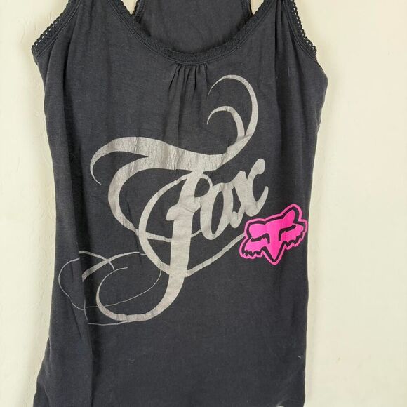 Vintage Y2K Fox Racing black tank top with grey and pink graphics AOP - Picture 2 of 8